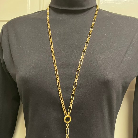 18k Real Gold Plated over Brass Y Lariat Paper Clip 30 inches Chain New - Picture 2 of 10